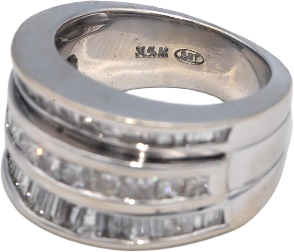14k White Gold 1.50CT Round & Baguette Cut Diamond Band Ring Size 5