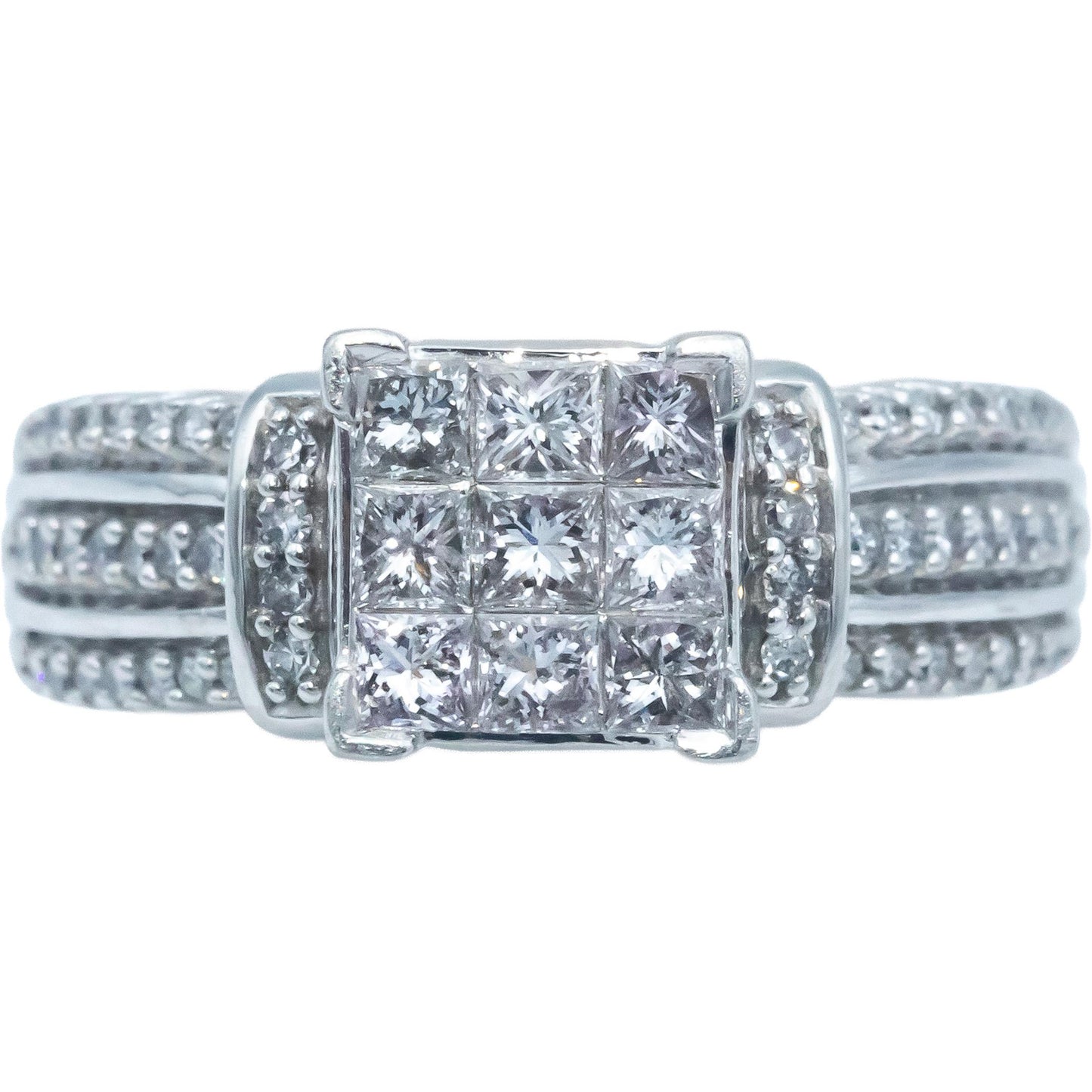 10k White Gold 0.75CT Princess & Round Cut Diamond Ring Size 5.75