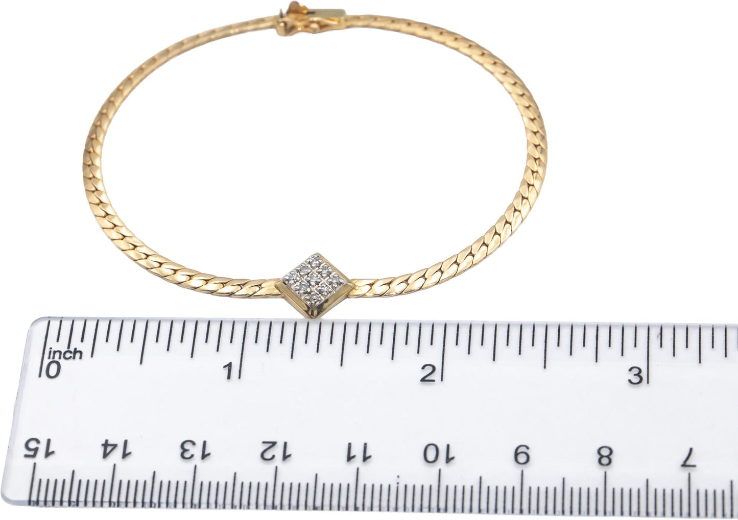 14k Yellow Gold Jewelry 0.10CT VS Round Cut Diamond Flat Link Bracelet