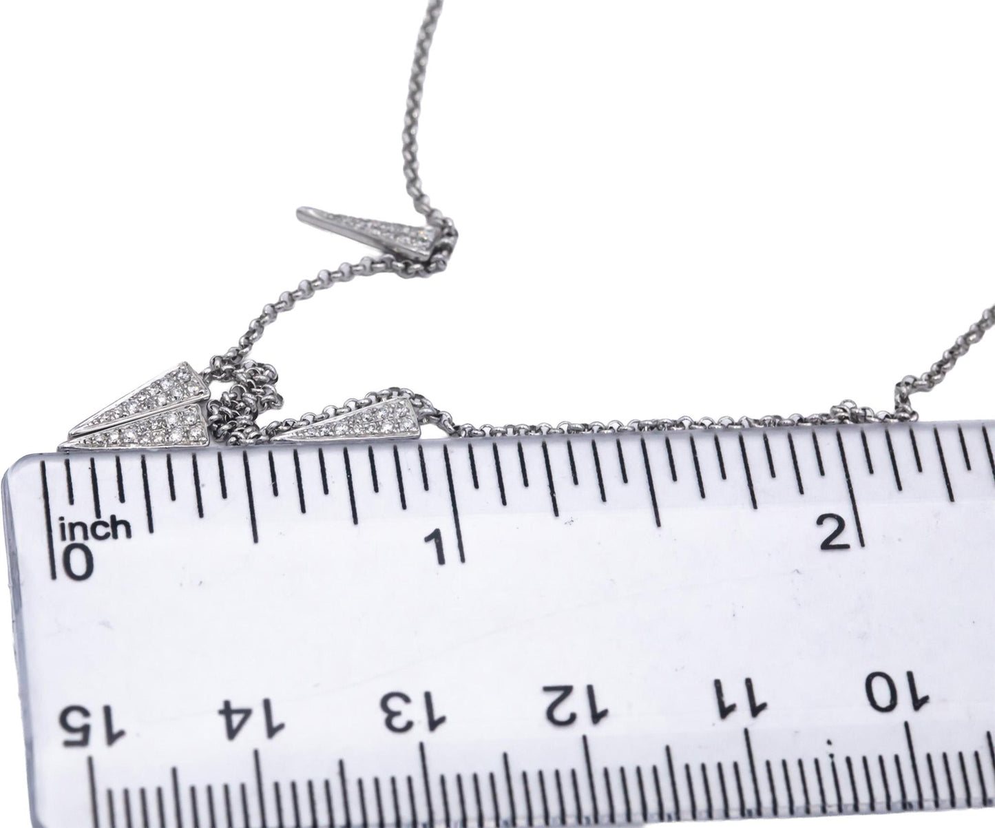18k White Gold VS Diamond Dangle Charm Necklace w/ Adjustable Clasp 0.15CT