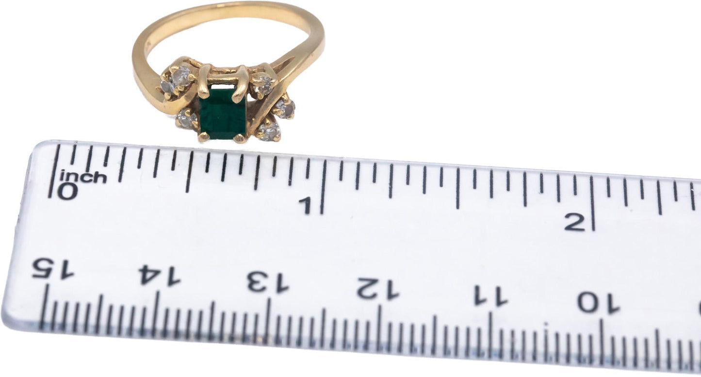 14k Yellow Gold Jewelry 1.0CT Diamond and Emerald Cocktail Ring Size 6
