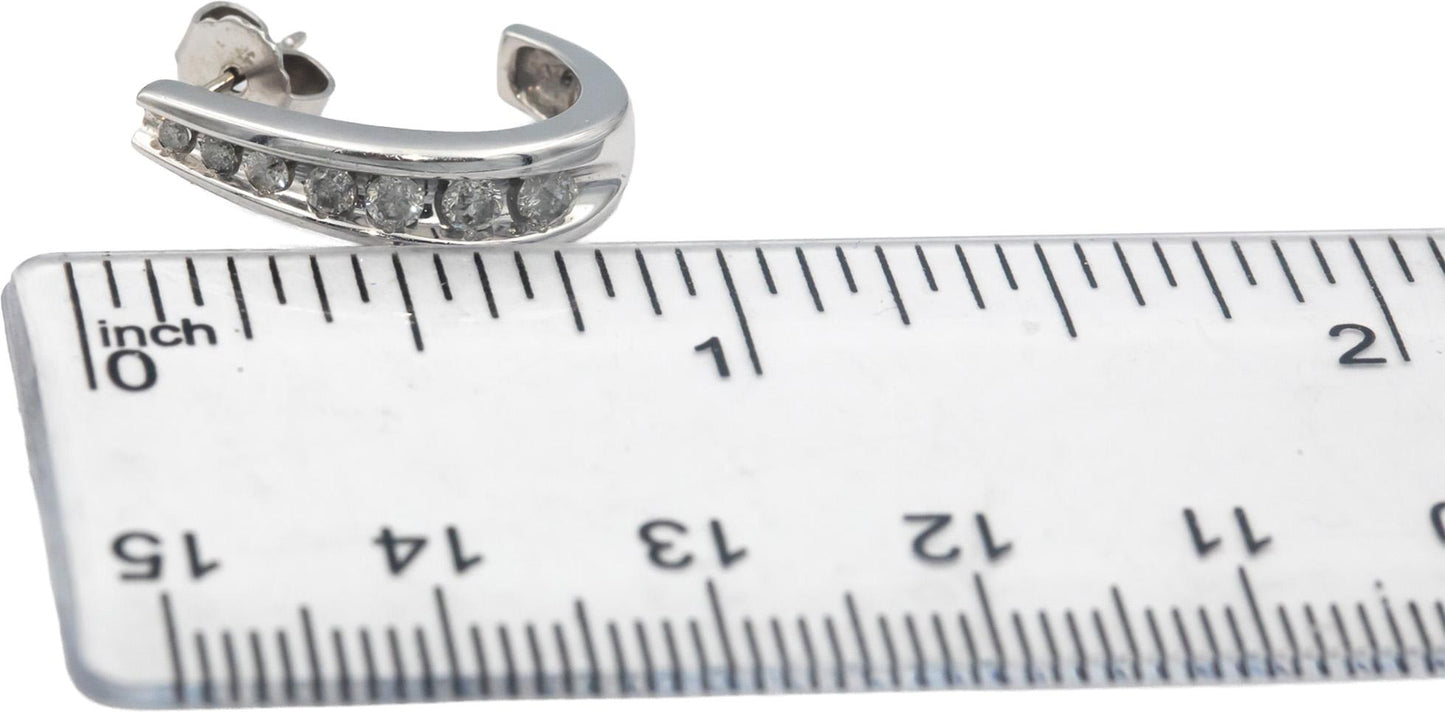 14k White Gold Round Cut Channel Set Curved Stud Earrings 0.35CT