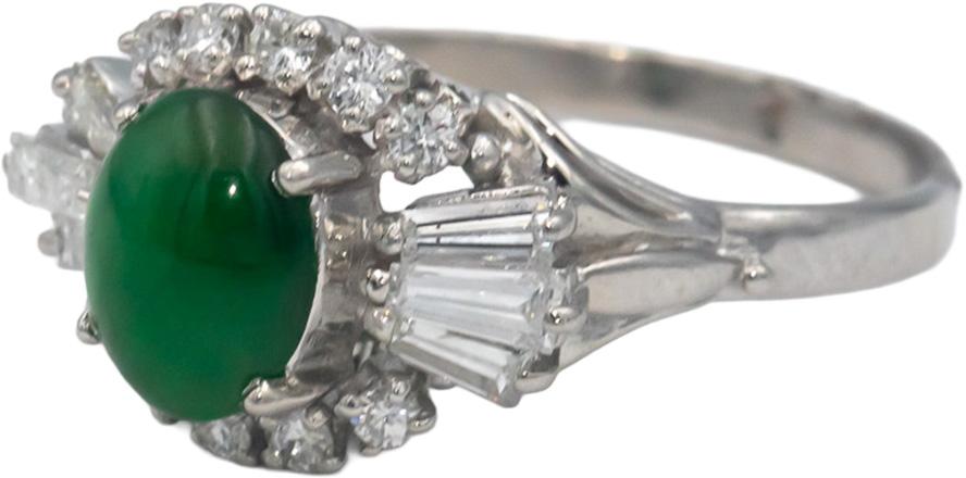 Platinum Jewelry VS Diamond & Jade Cocktail Ring 1.41CT Size 9.25