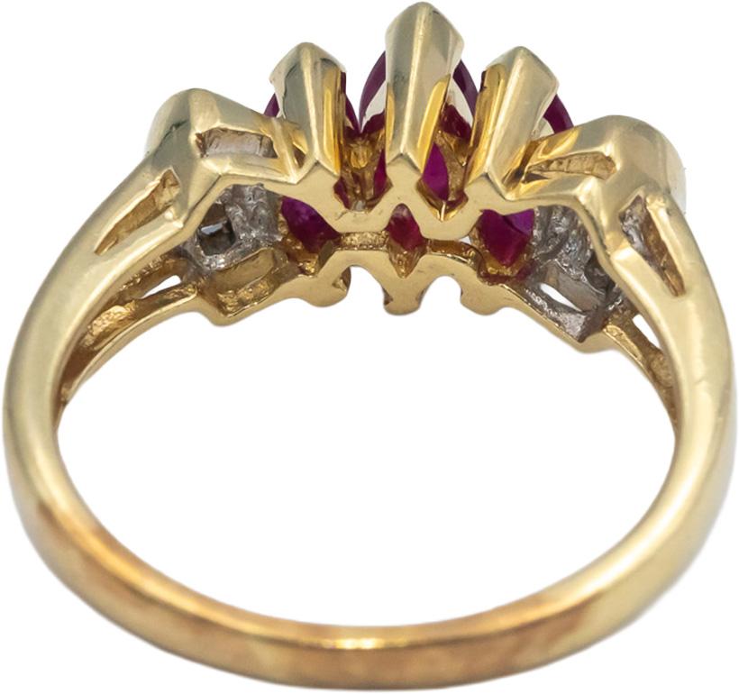Marquise Ruby and Baguette Diamond 14k Yellow Gold Cocktail Ring 0.60CT Size 6.5