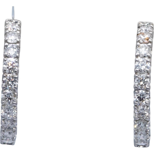 14k White Gold Lab Grown Round Diamond Inside Out Hoop Earrings 3.0CT