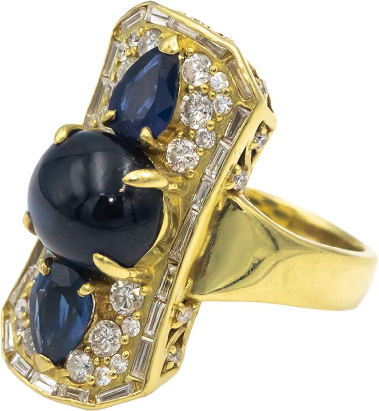 18k Yellow Gold VS Diamond & Sapphire Cocktail Ring 8.65CT Size 7.5