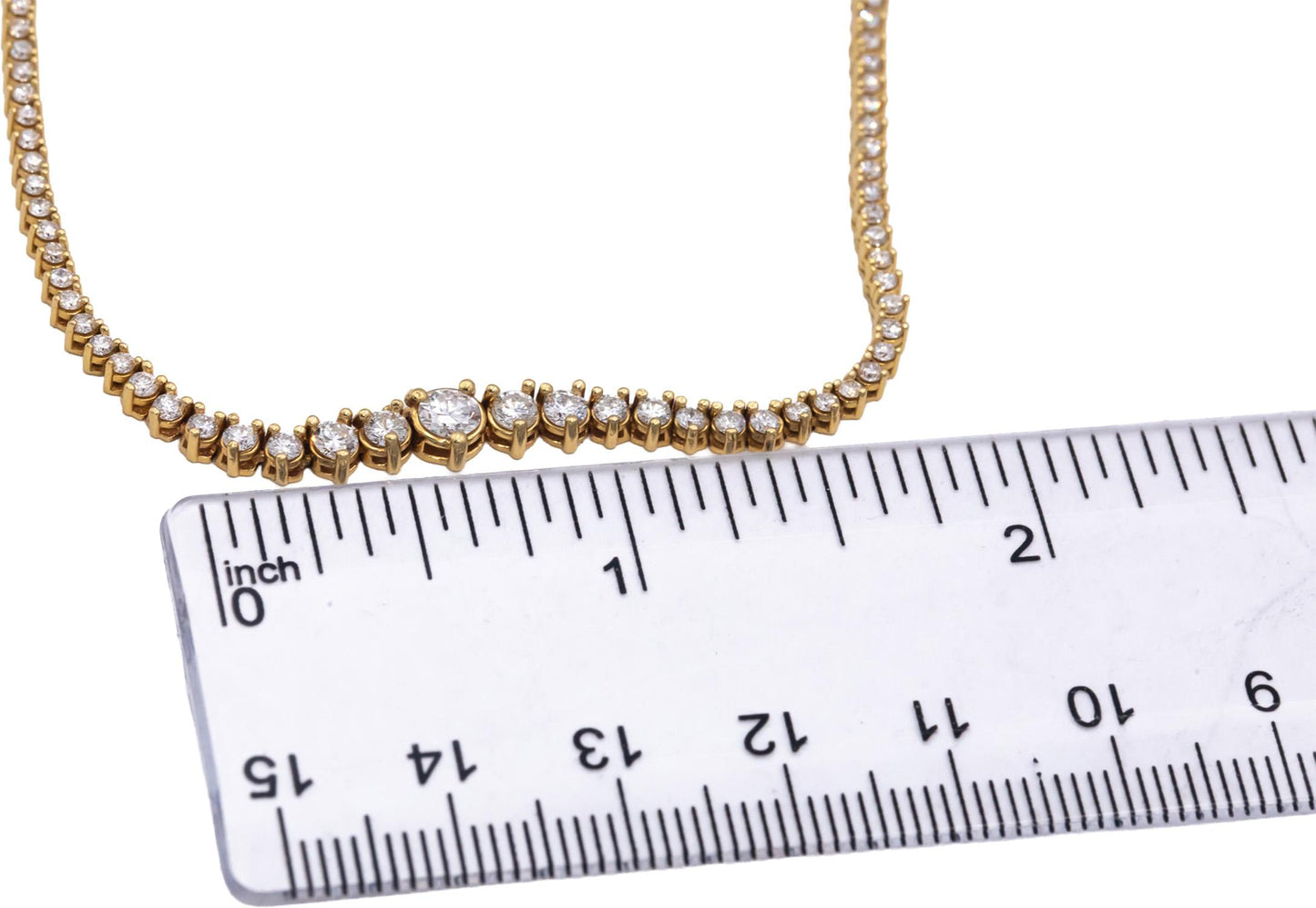 18k Yellow Gold Round Diamond Graduated Width Riviera Necklace 4.32CT