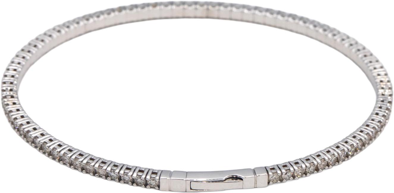 Round Diamond 18k White Gold Semi-Flexible Bangle Bracelet 2.28CT