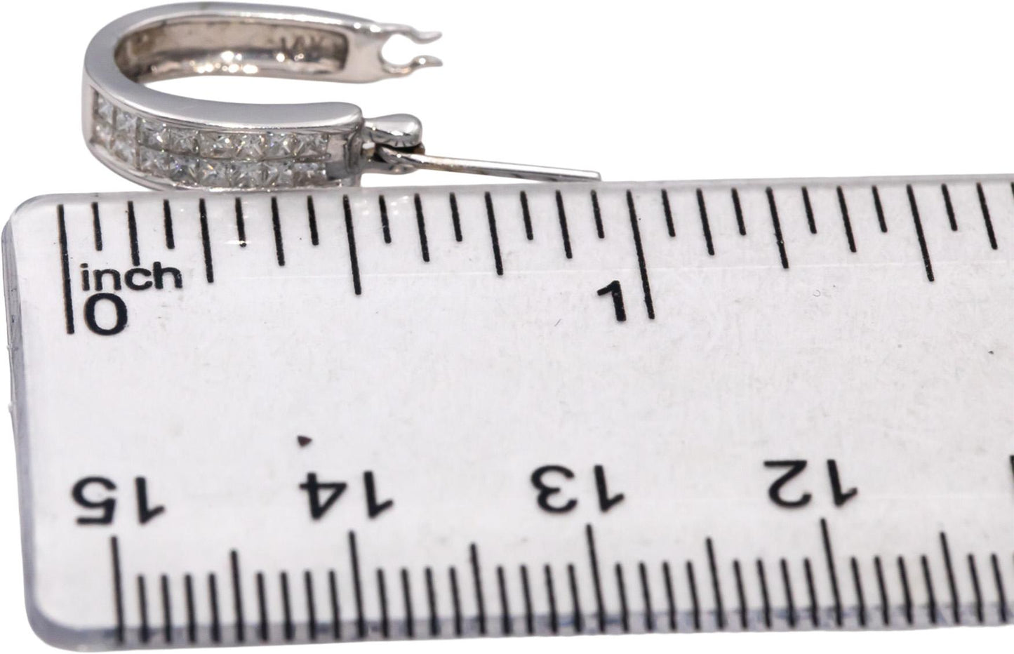 14k White Gold Princess Cut Invisible Set Huggie Hoop Earrings 0.50CT