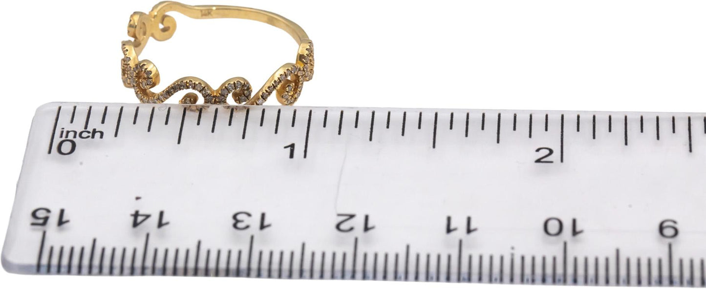 14k Yellow Gold Round Diamond Wave Scroll Band Ring 0.20CT Size 7.5