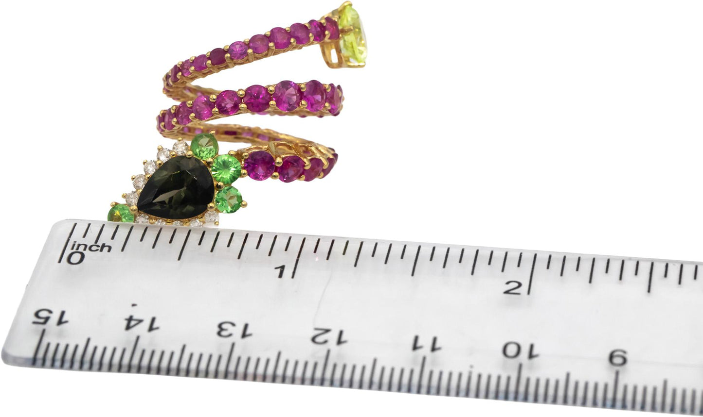 18k Yellow Gold Assorted Gemstone & Diamond Snake Wrap Ring 5.25CT Size 3.5