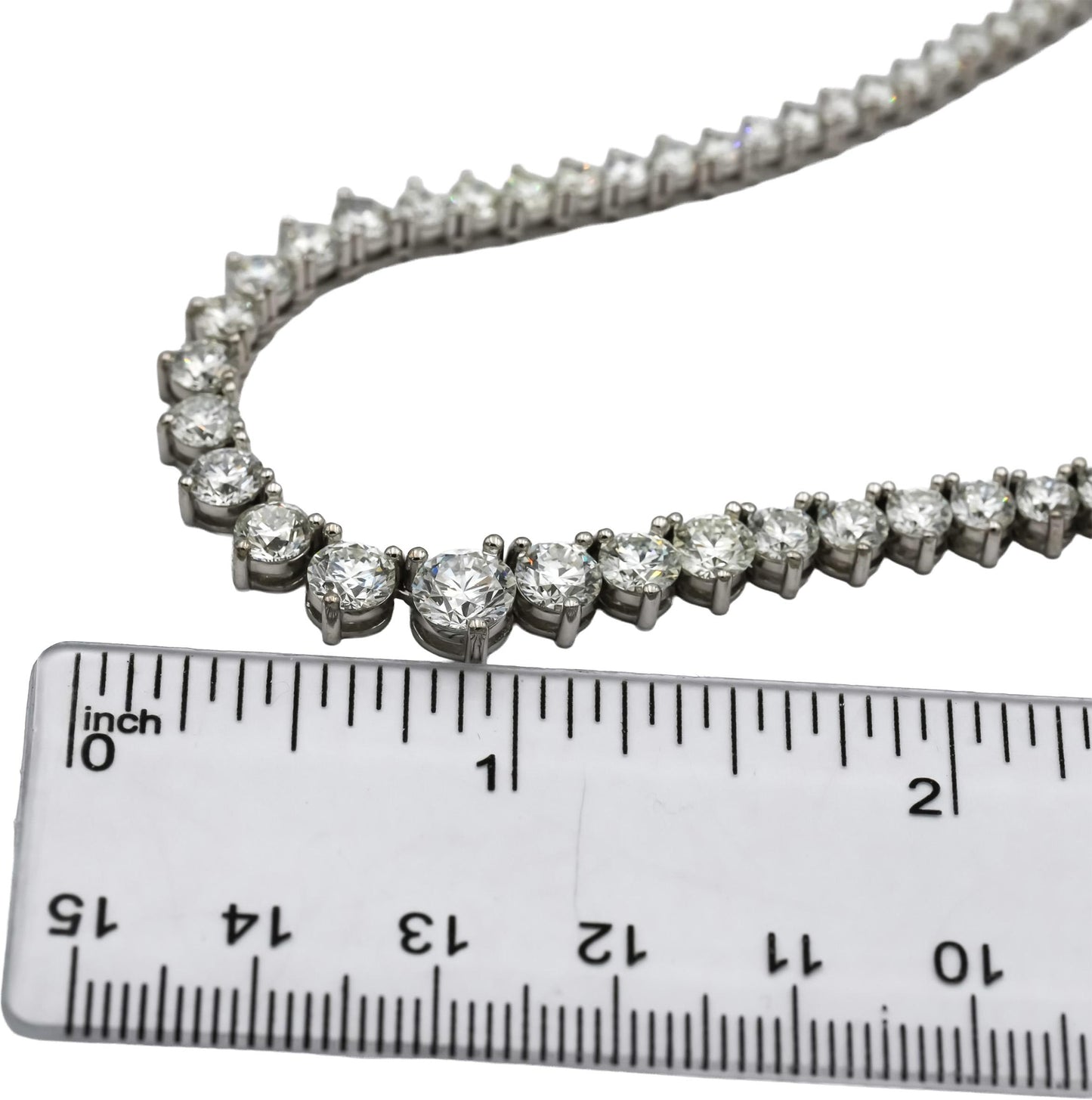 14k White Gold VS Round Diamond Graduated Width Riviera Necklace 14.21CT