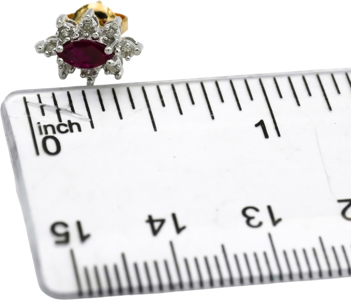 10k Yellow White Gold Diamond and Ruby Stud Earrings 0.65CT