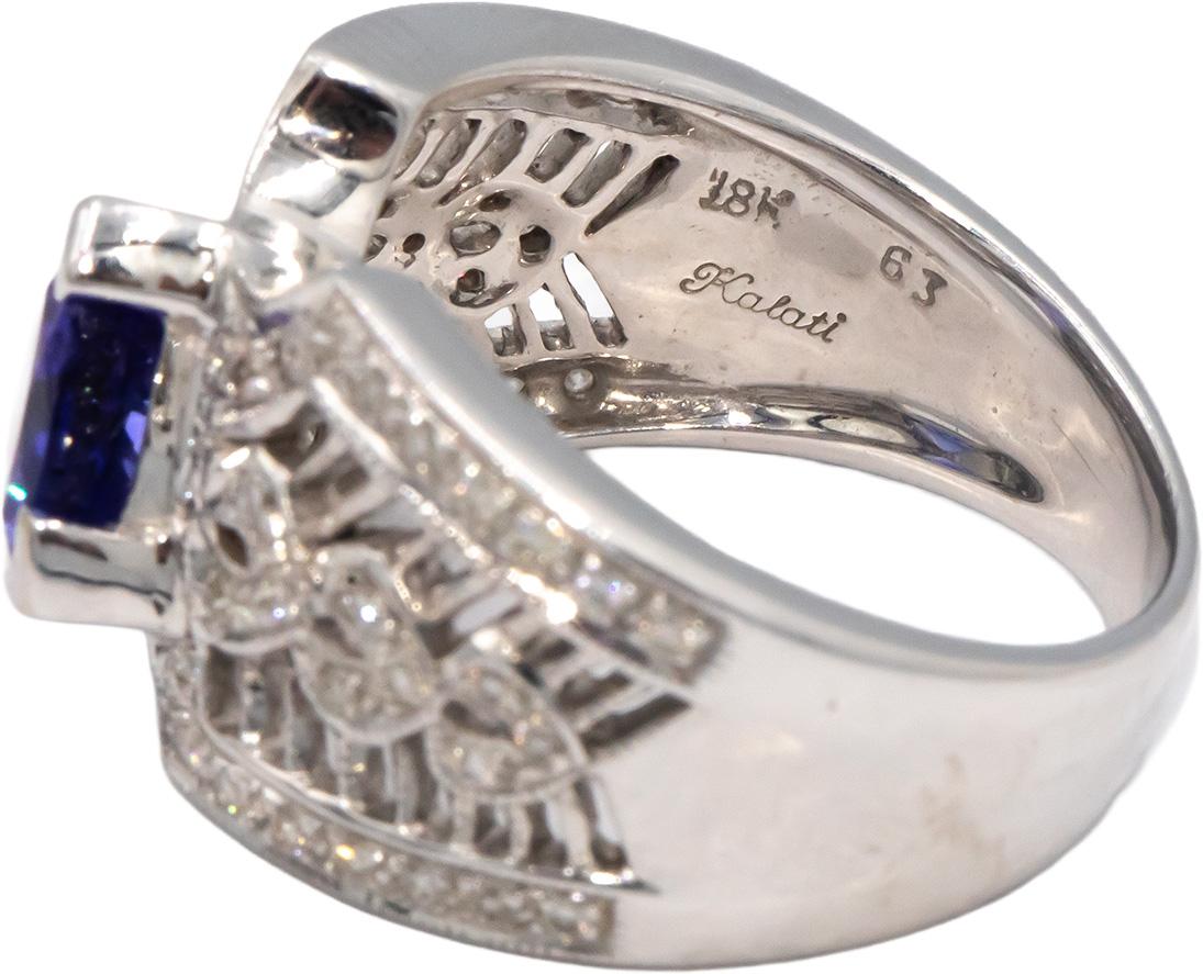 KALATI 18k White Gold 1.58CT Diamond and Tanzanite Cocktail Ring size 6.5