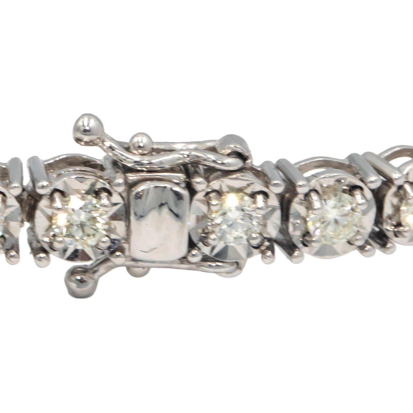 14K White Gold VS Round Diamond Buttercup Setting Tennis Bracelet 2.97CT