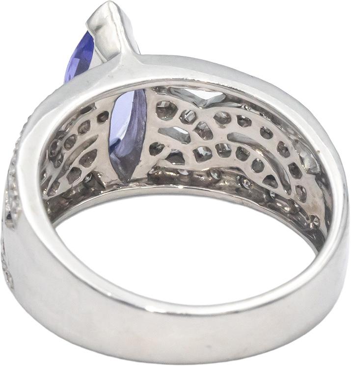 KALATI Designer 18k White Gold 1.69CT Diamond and Tanzanite Cocktail Ring Size 7