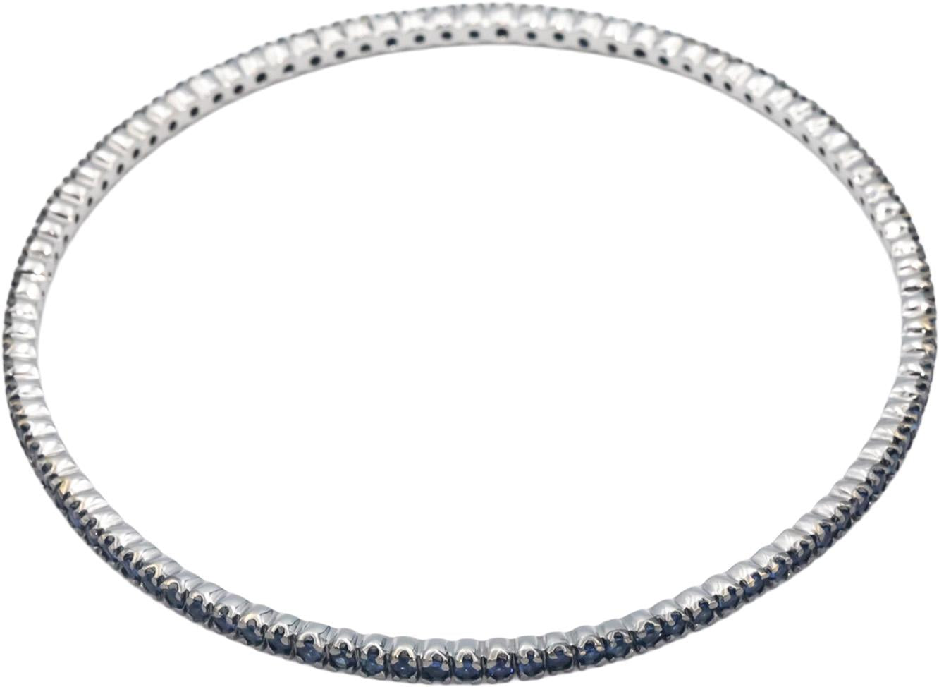 18k White Gold Round Blue Sapphire Stackable Bangle Bracelet 3.0CT