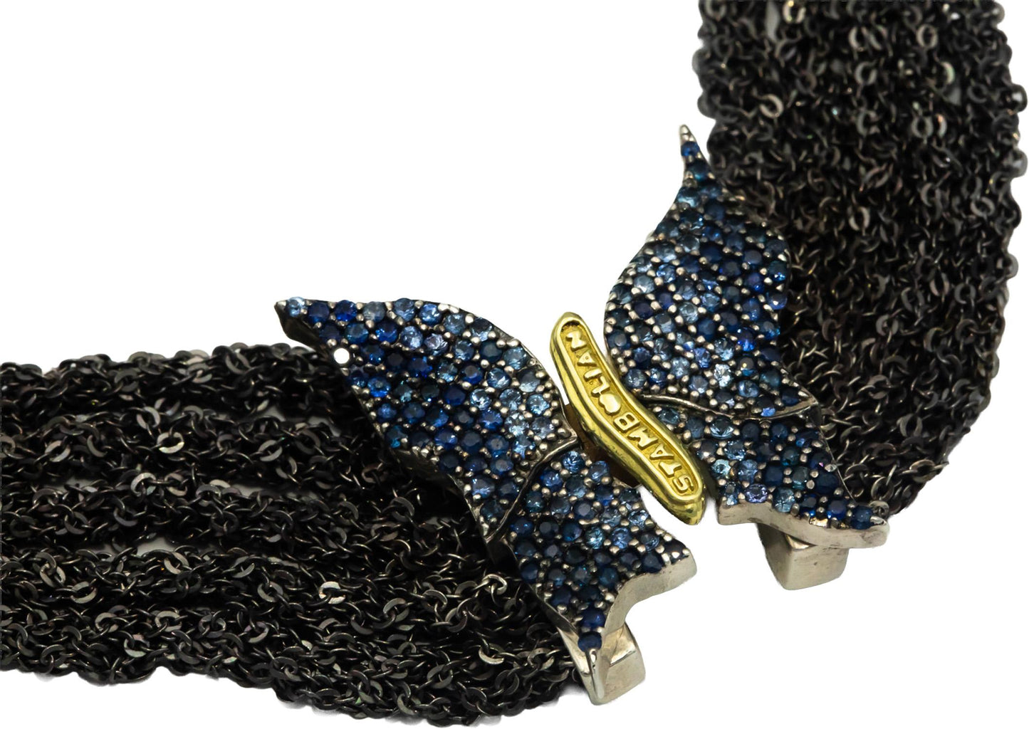 STAMBOLIAN 18k Gold Sterling Silver 2.50CT Sapphire Butterfly Chain Necklace