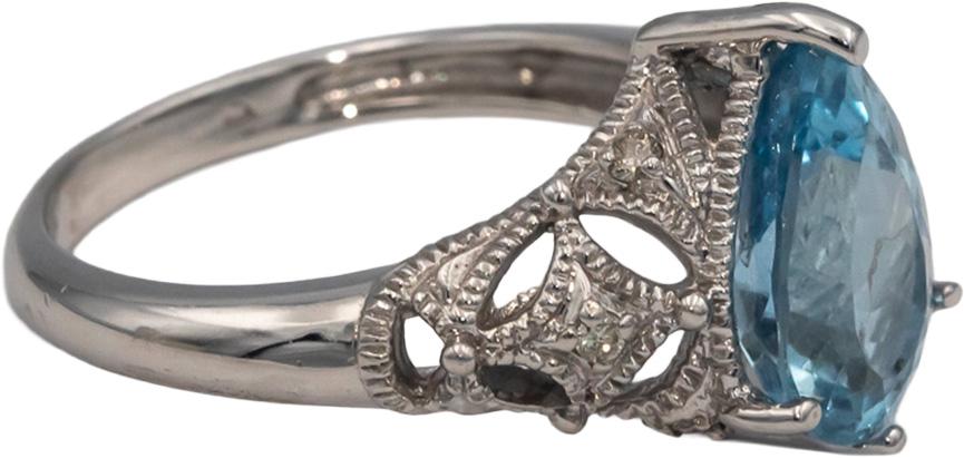 14k White Gold Jewelry 2.02CT Diamond and Aquamarine Filigree Ring Size 6.5