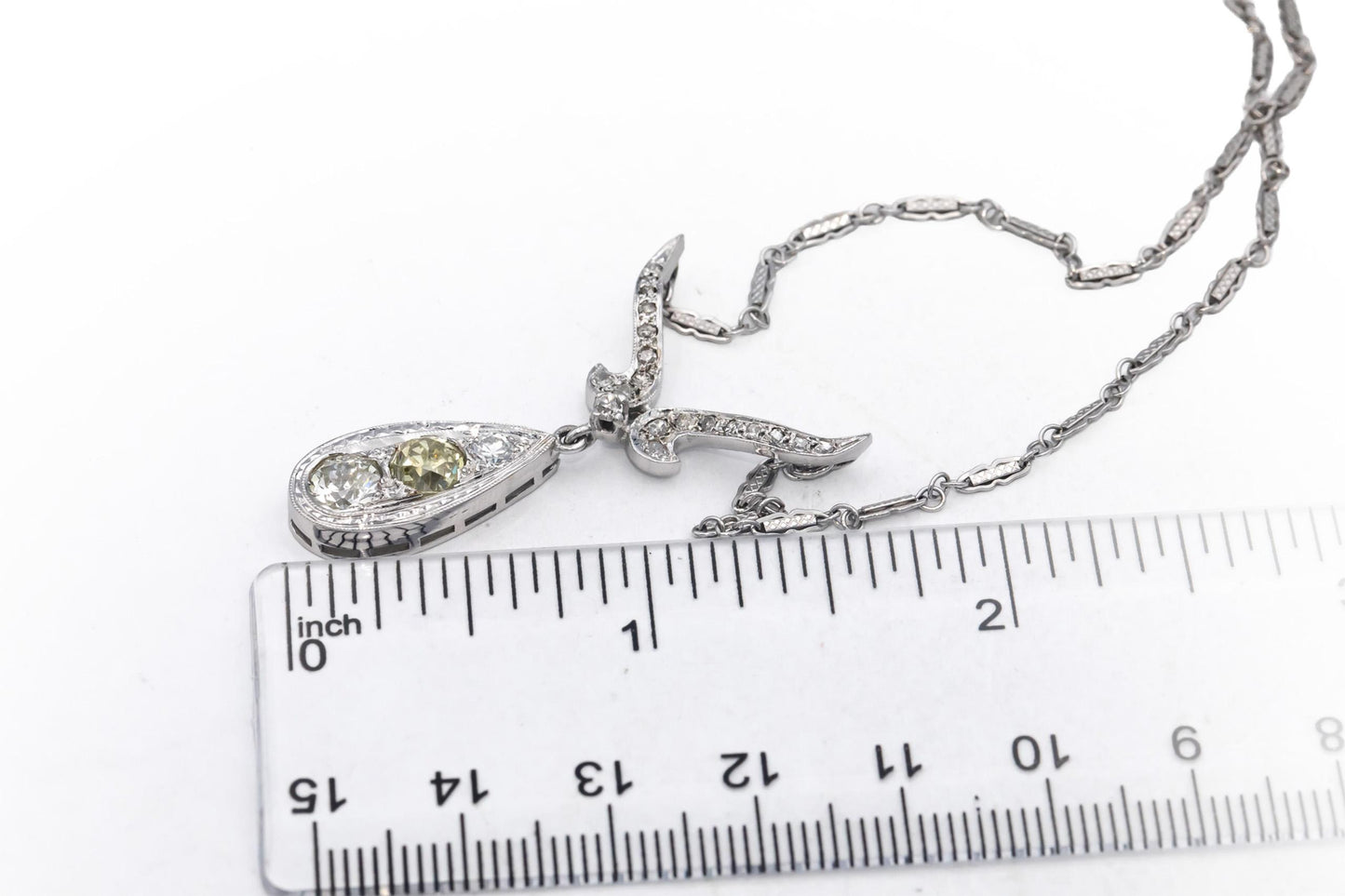14k White Gold Diamond Vintage Antique Necklace 1.50CT w/ 0.75CT Old Euro Center