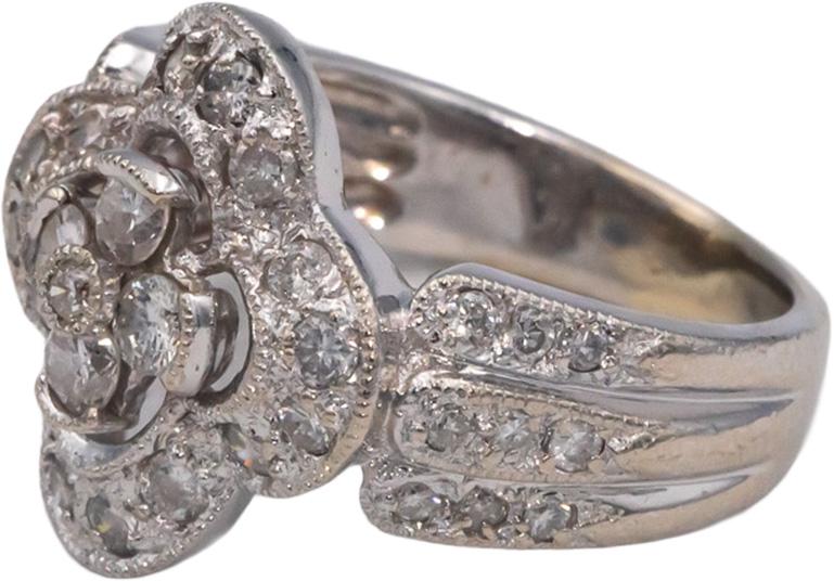 14k White Gold 0.50CT Round Cut Diamond Clover Ring Size 4.75