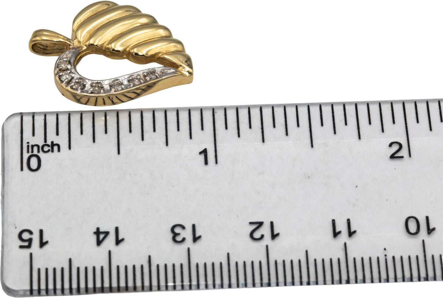 14k Yellow Gold Round Diamond Floral Leaf Heart Pendant 0.08CT