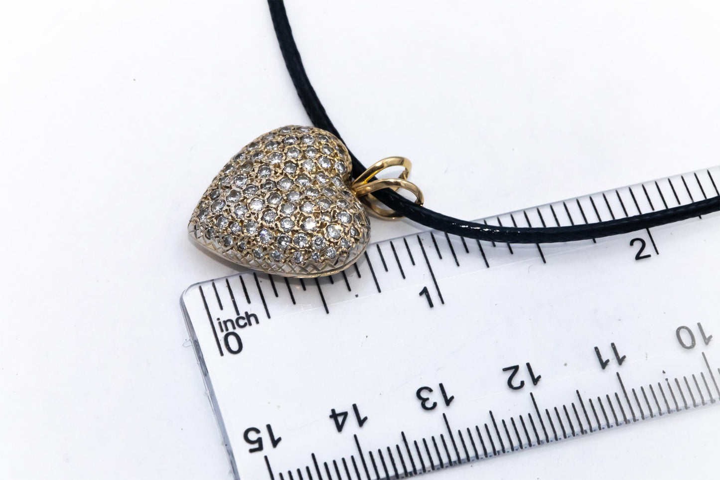 14k Yellow Gold 1.45CT Round Cut Diamond Cluster Puffy Heart Pendant Necklace