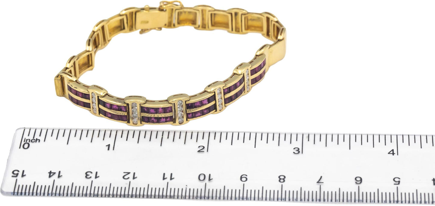18k Yellow Gold Jewelry Diamond and Ruby Fancy Link Bracelet 2.90CT