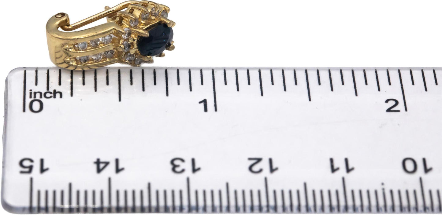 14k Yellow Gold Jewelry Diamond and Sapphire Curved Earrings 1.0CT