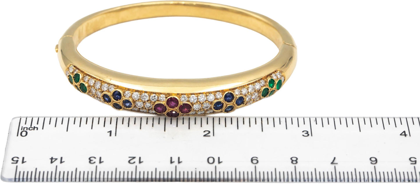18k Yellow Gold VS Diamond Ruby Emerald Sapphire Bangle Bracelet 2.75CT