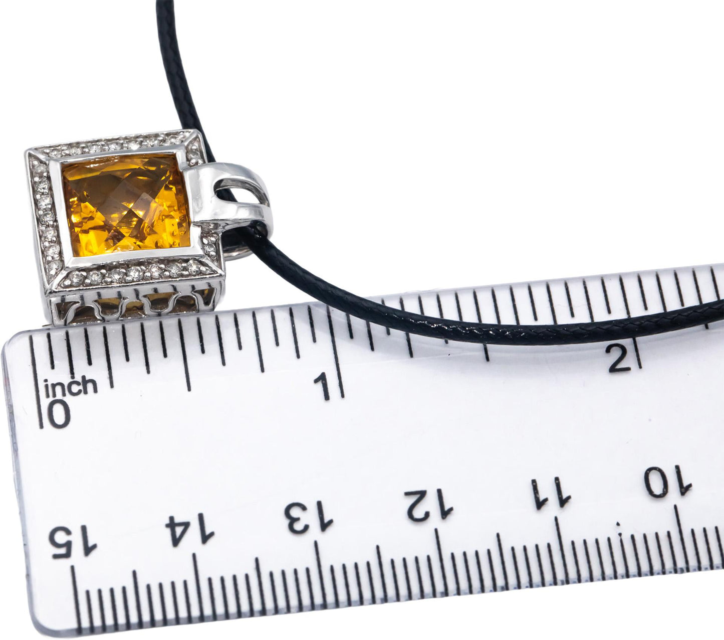 14k White Gold 5.75CT Round Cut Diamond and Cushion Cut Citrine Pendant Necklace