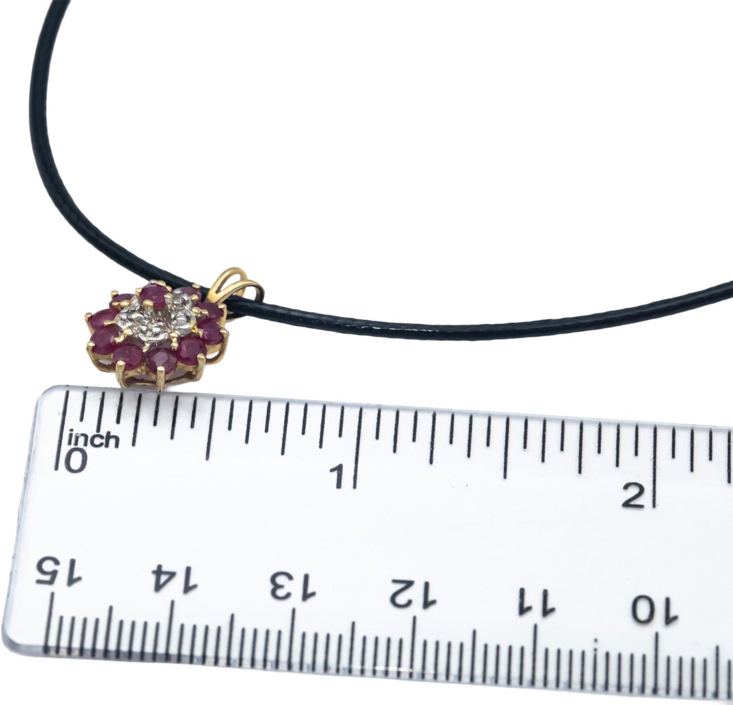 14k Yellow Gold 0.52CT Ruby and Diamond Floral Pendant Necklace