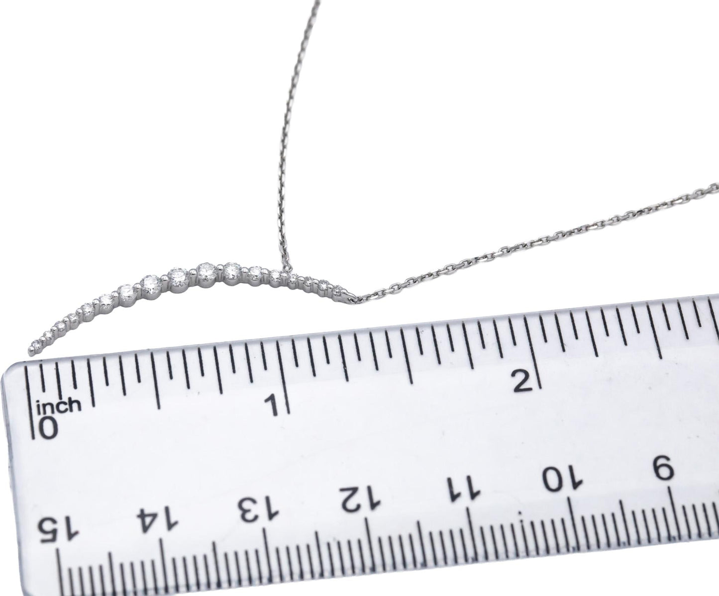 18k White Gold 0.25CT Round Cut Diamond Half Moon Crescent Pendant Necklace