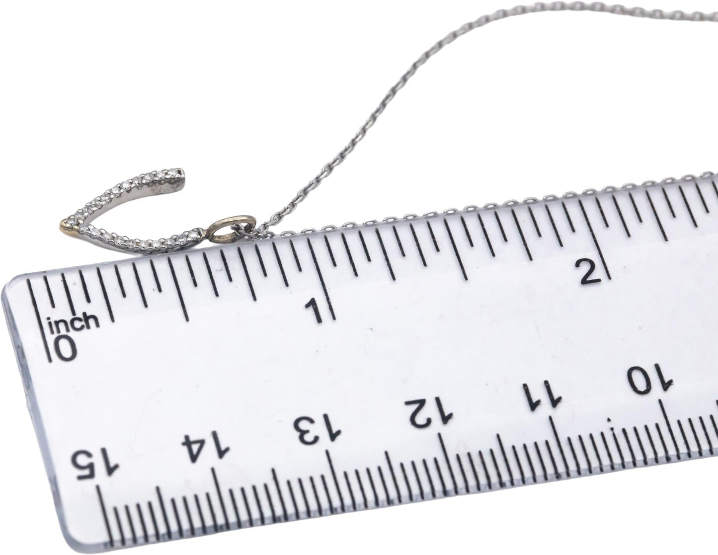 18k White Gold 0.10CT Round Cut Diamond Wishbone Pendant Necklace Chain