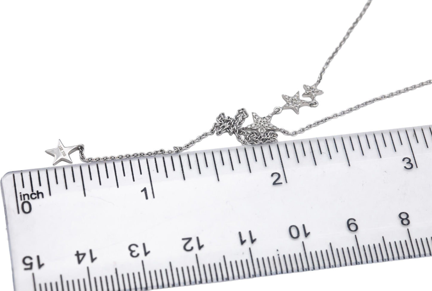 18k White Gold 0.10CT VS Round Cut Diamond Star Necklace w/ Adjustable Clasp