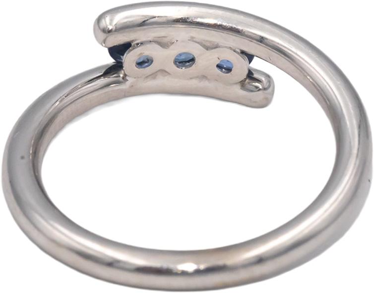 Blue Sapphire 18k White Gold Round Cut Crossover Band Ring 0.30CT Size 7.25