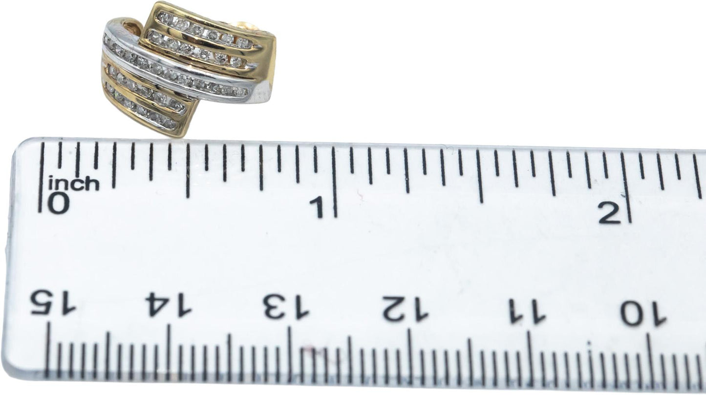 Diamond 10k Yellow & White Gold Channel Set Curved Stud Earrings 0.50CT