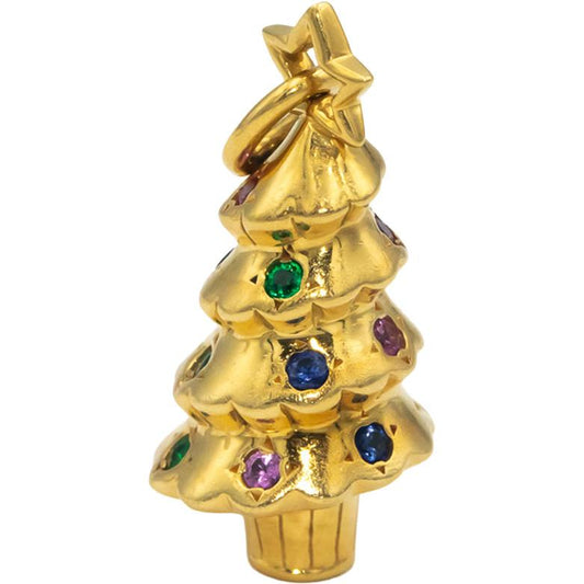 TIFFANY & CO. 18k Gold Rainbow Gemstone Christmas Tree Charm Pendant w/ Box