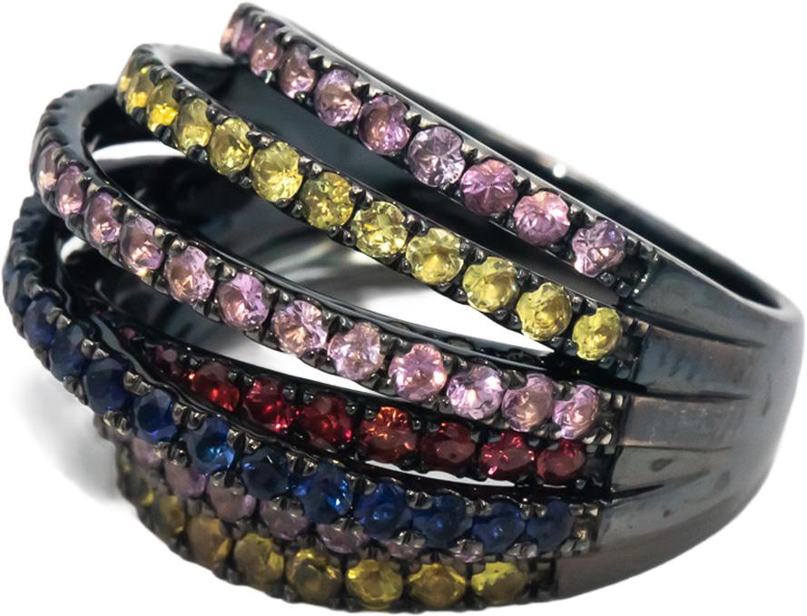Rainbow Sapphire Round Cut 18k Black Rhodium Multi-Band Ring 3.20CT Size 6.5