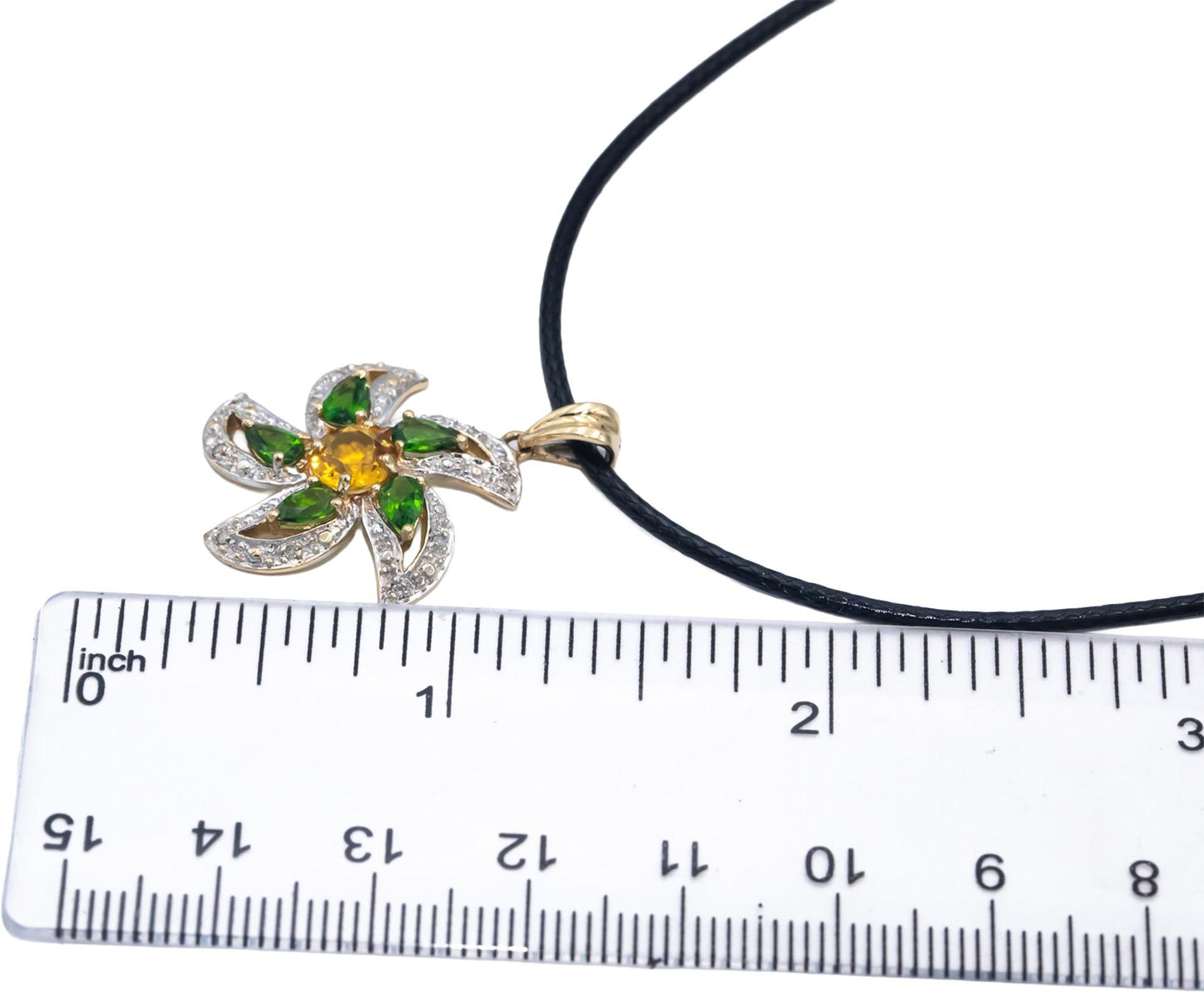 14k Yellow Gold Peridot Citrine Floral Pendant Necklace w/ Diamond Accents .08CT