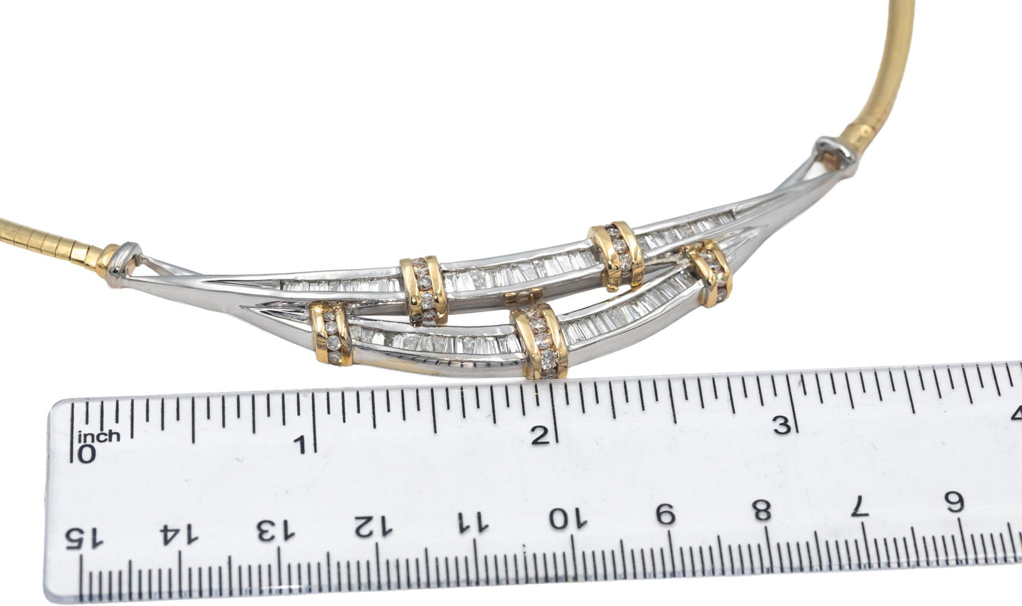 14k White & Yellow Gold Baguette and Round Diamond Formal Necklace 2.50CT