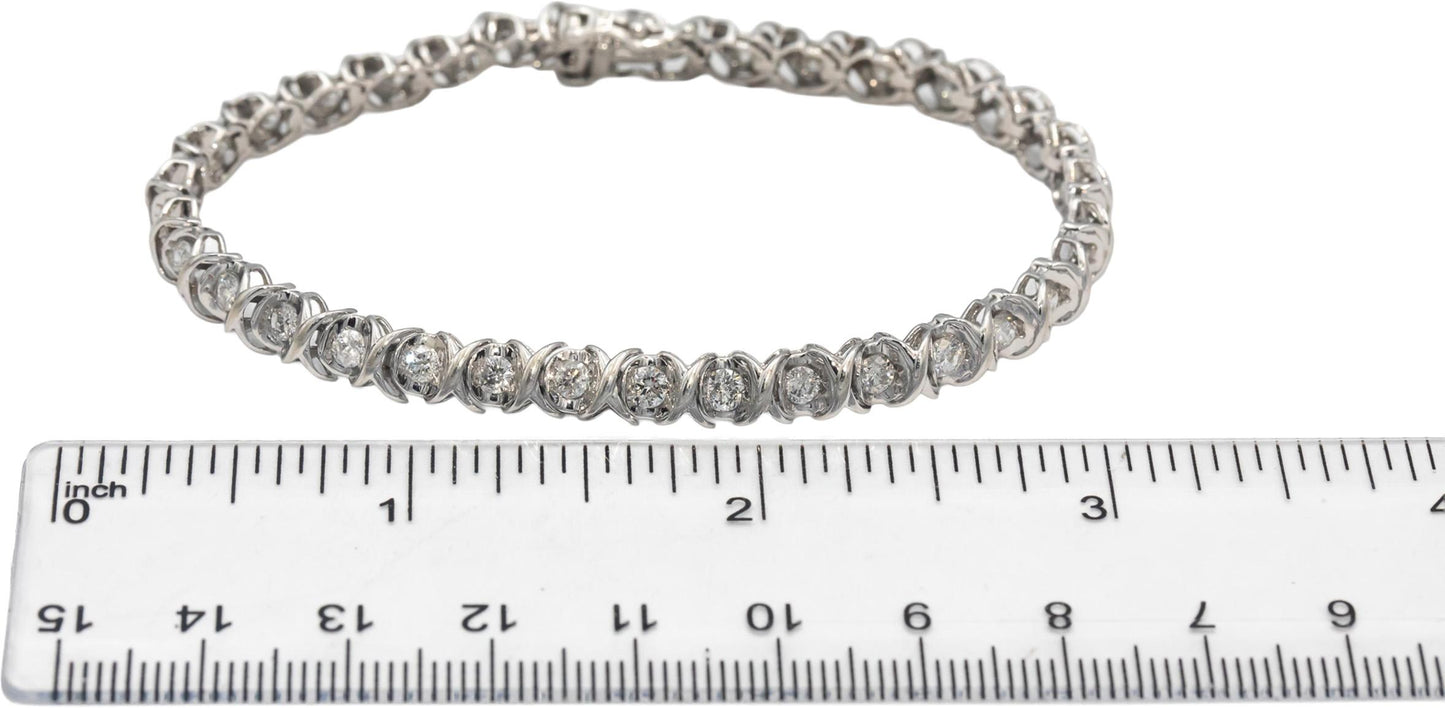 10k White Gold Round Diamond X-Link Tennis Bracelet 3.0CT
