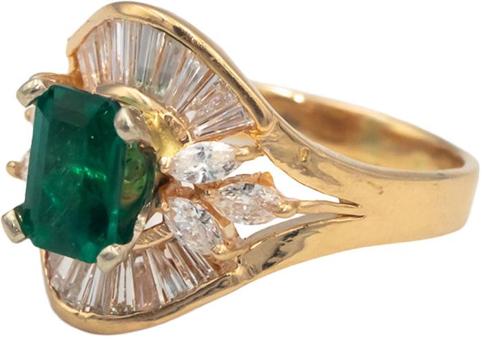 18k Yellow Gold Jewelry Emerald and VS Diamond Cocktail Ring 2.51CT Size 7.25