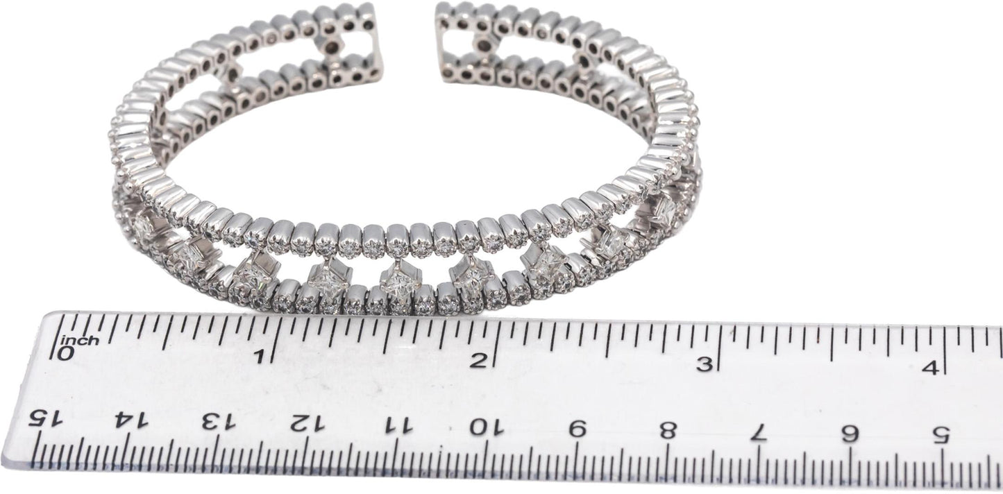 18k White Gold VS Princess & Round Diamond Flexible Cuff Bracelet 2.0CT
