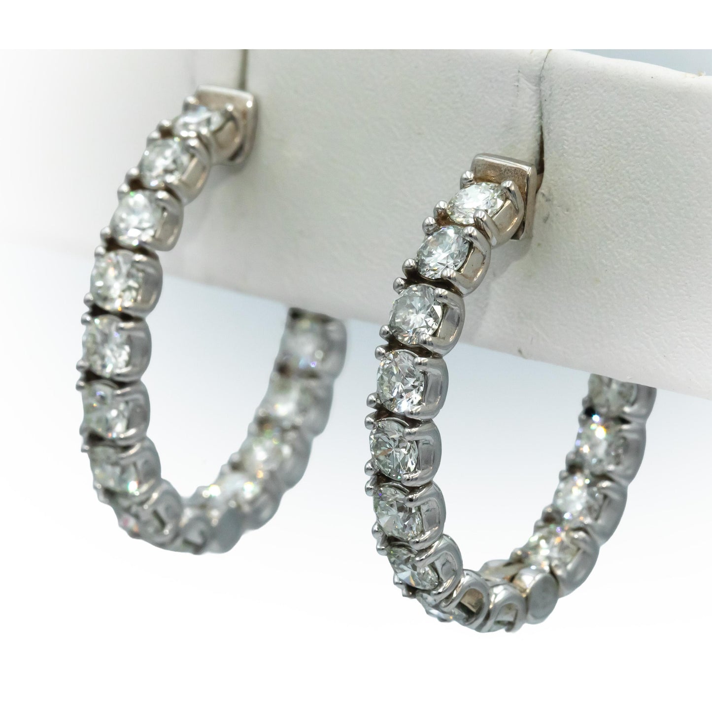 14k White Gold VS Round Diamond Inside Out Oval Hoop Earrings 5.34CT