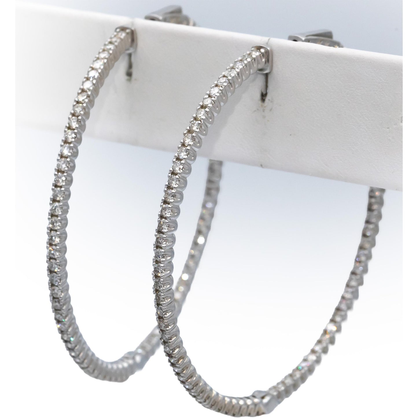 14k White Gold Round Diamond Inside Out Circle Jumbo Hoop Earrings 3.85CT