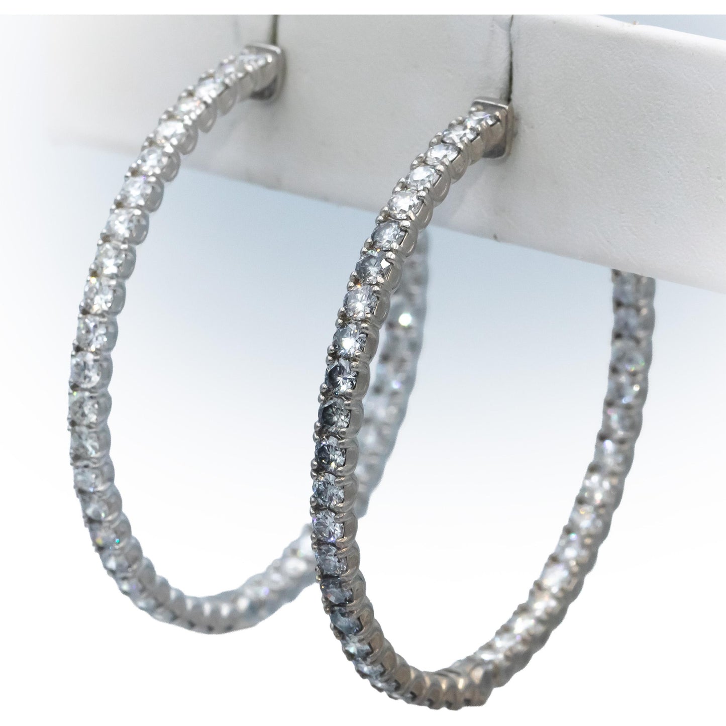 18k White Gold VS Round Diamond Inside Out Circle Hoop Earrings 7.33CT