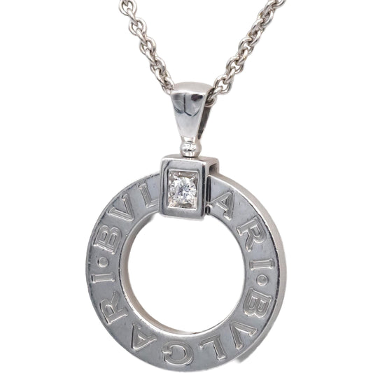 BVLGARI Round Diamond 18k White Gold Pendant Necklace w/ Box .07CT $6300 Retail