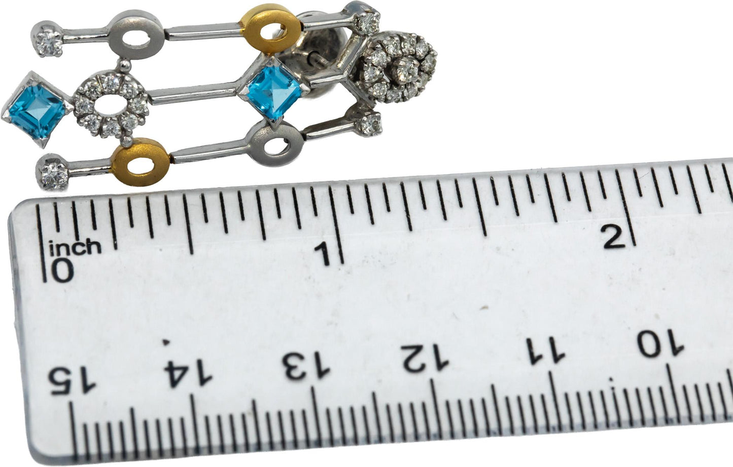 14k-18k White & Yellow Gold Diamond & Blue Topaz Drop Dangle Earrings 2.25CT