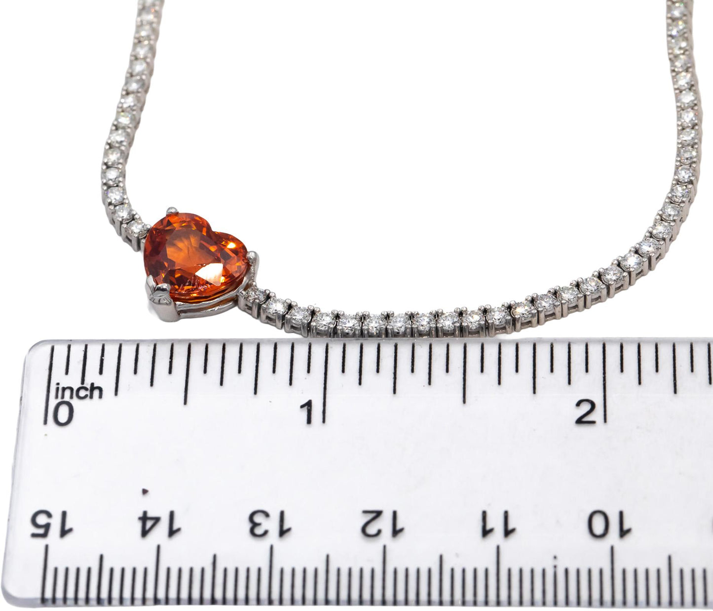 14k White Gold Heart Cut Orange Garnet VS Round Diamond Formal Necklace 10.58CT